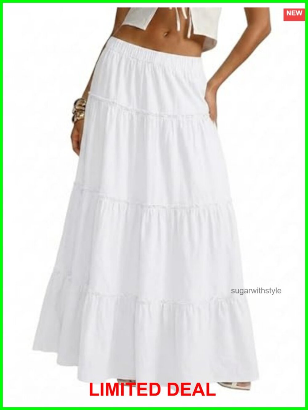 Womens Cotton Maxi Skirt Flowy Tiered Boho Elastic Waist Summer